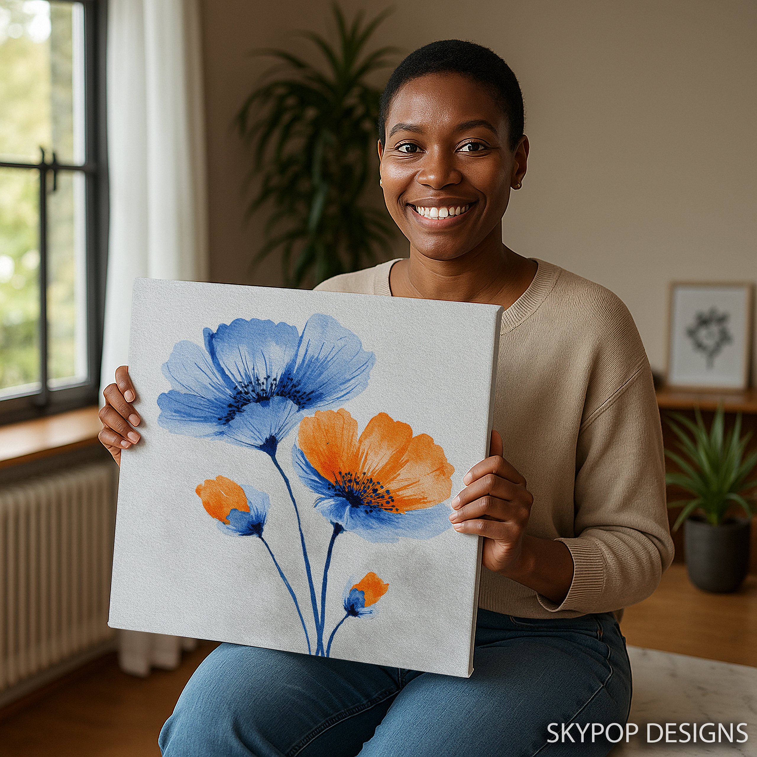 9.jpg Blue Orange Flower Art