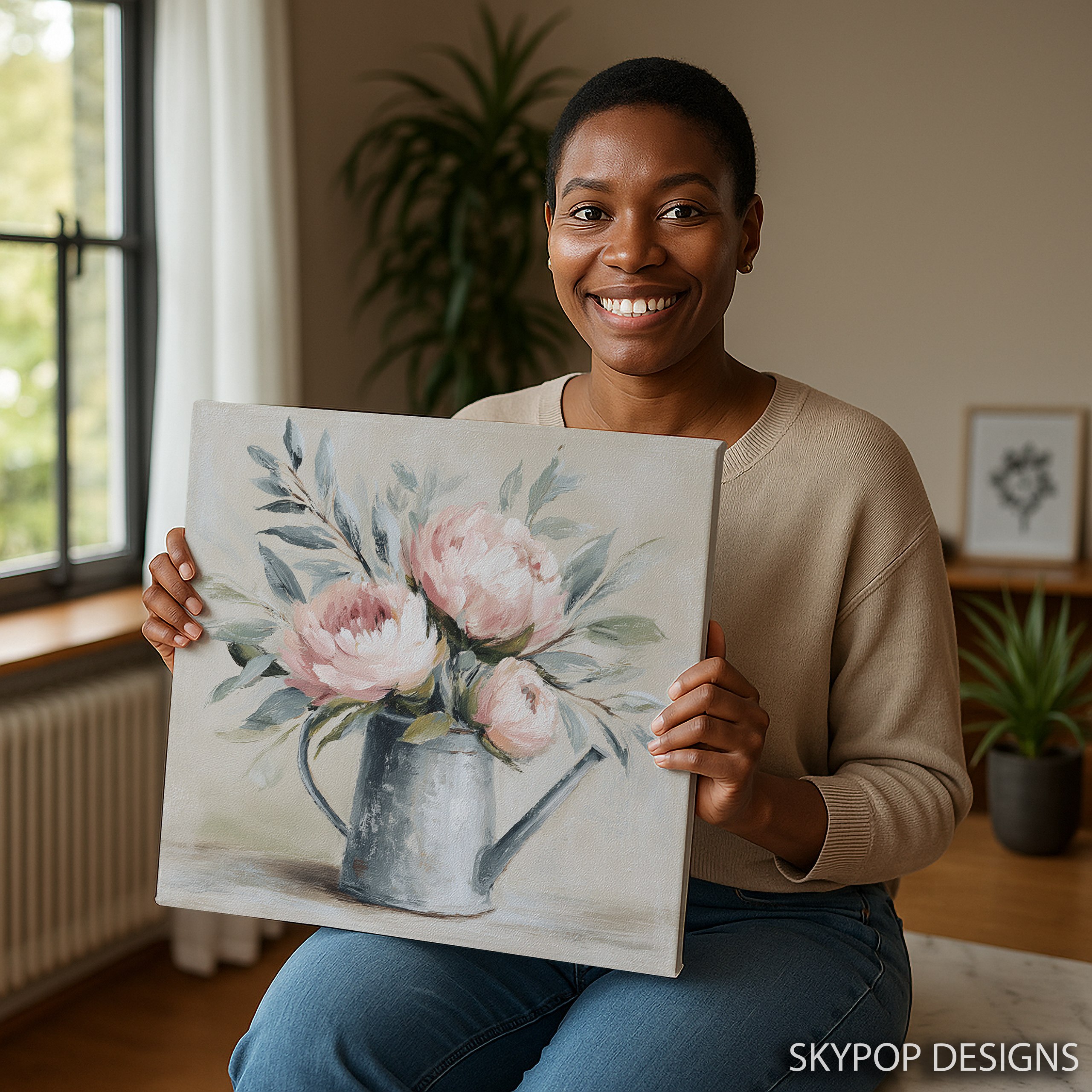 9.jpg Peony Watering Can Art