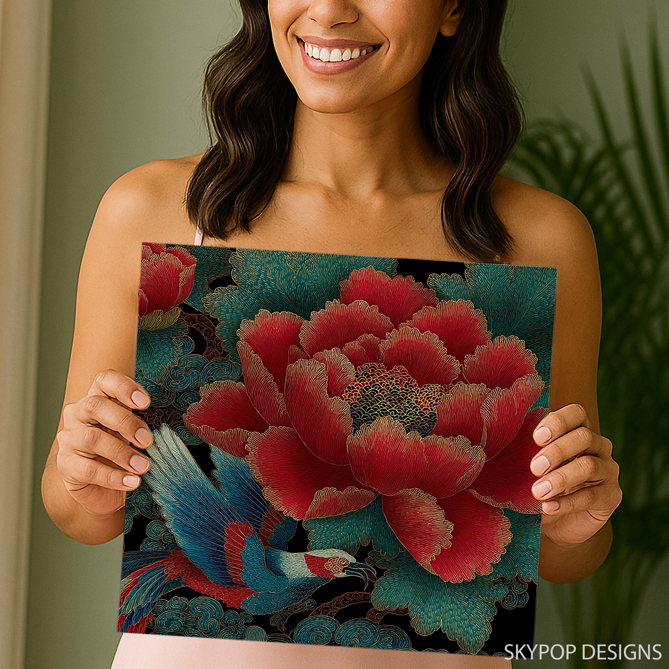 9.jpg Red Peony Bird Art