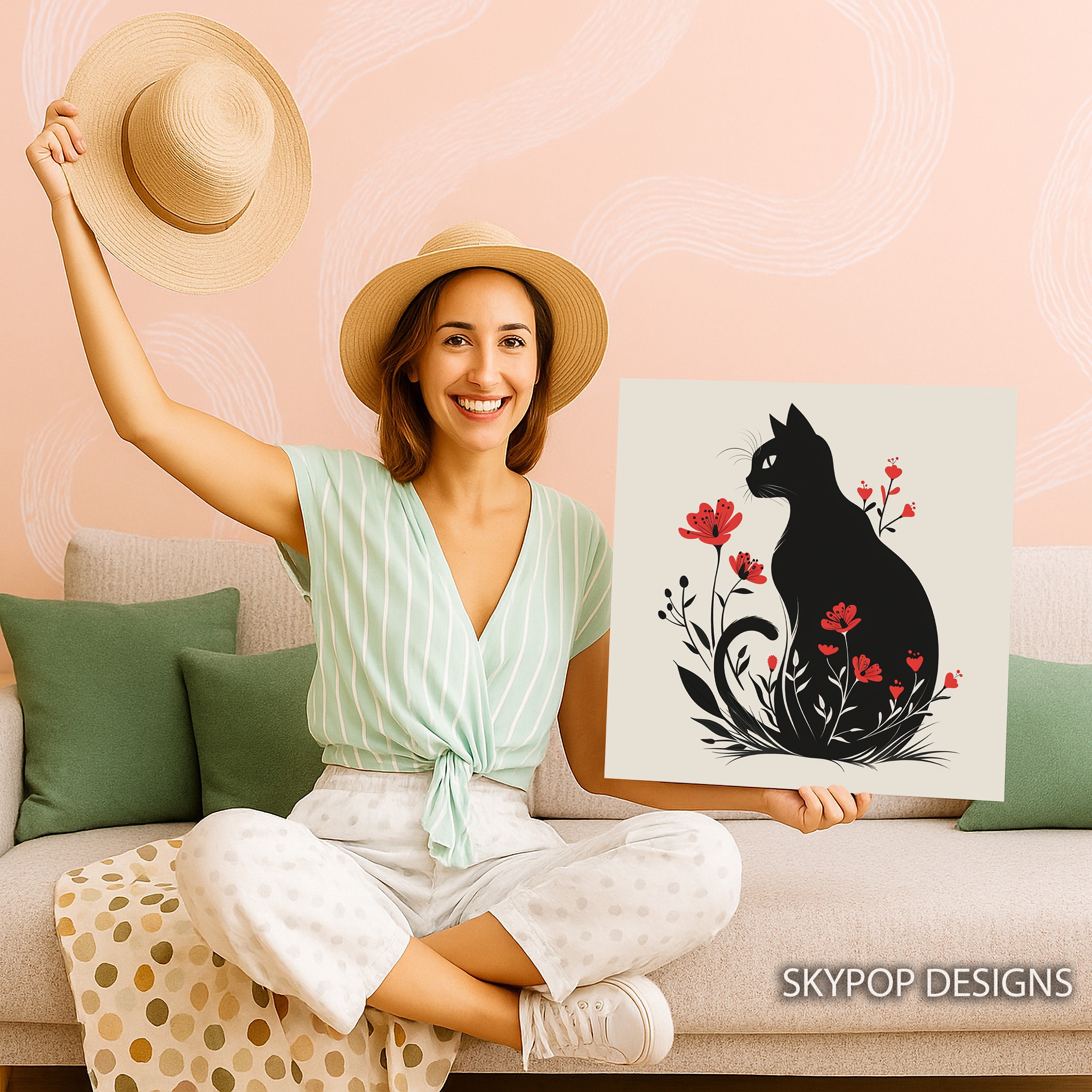 9.jpg Black Cat Flower Art