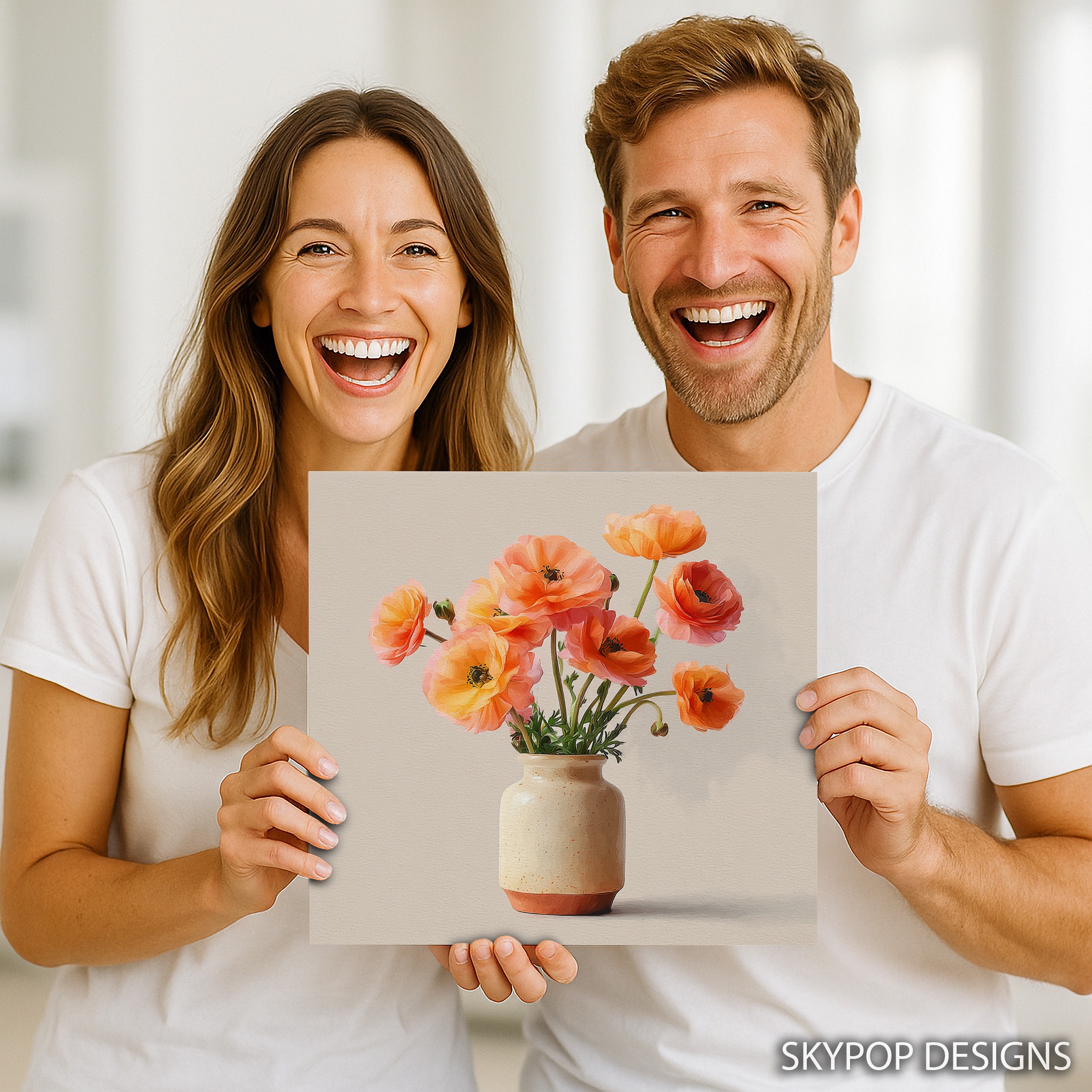 9.jpg Coral Ranunculus Bouquet Art