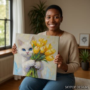 Cat with Tulips Art