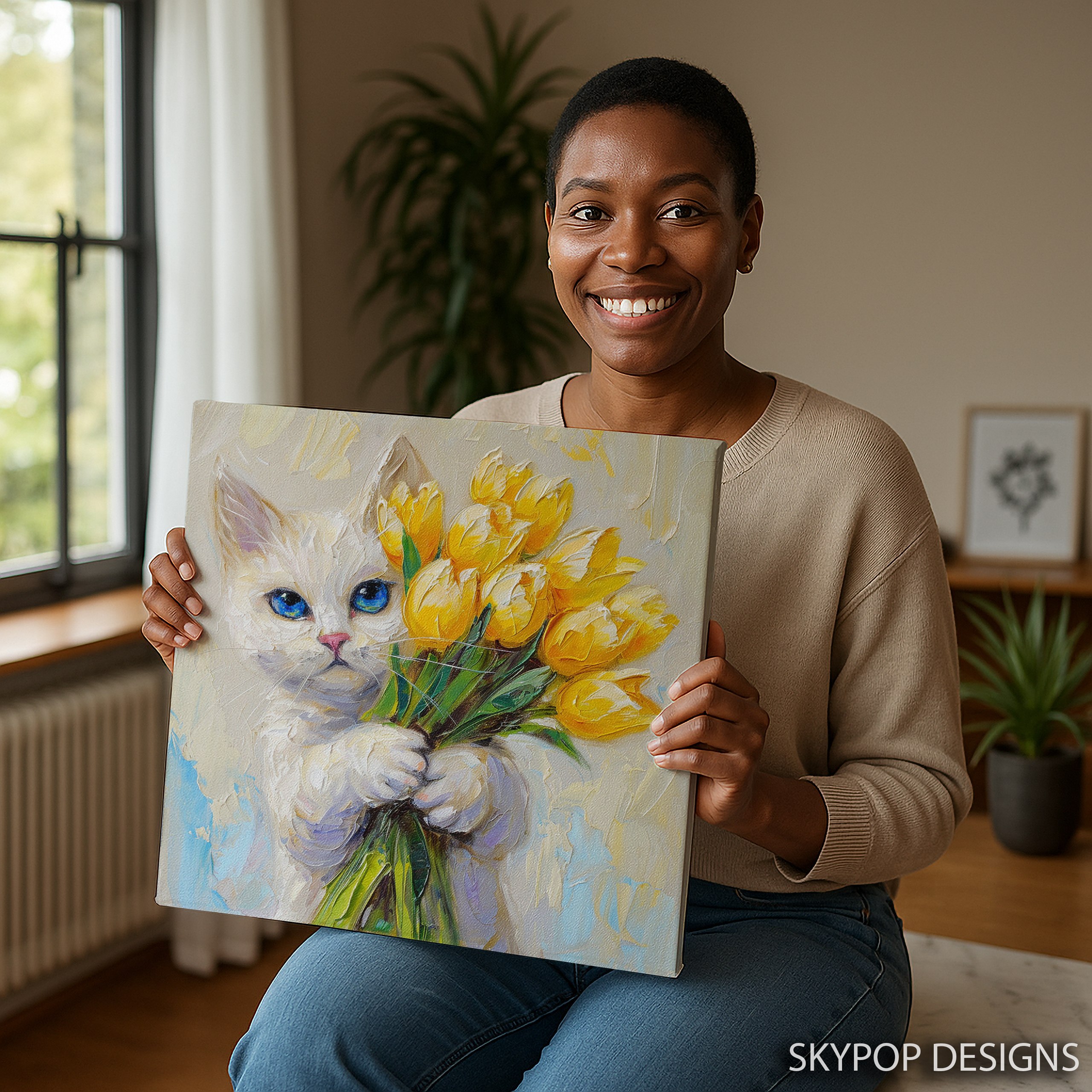 9.jpg Cat with Tulips Art