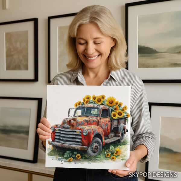 Vintage Truck Sunflower Art