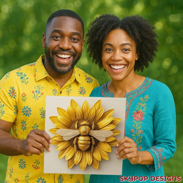 Golden Bee Sunflower Art