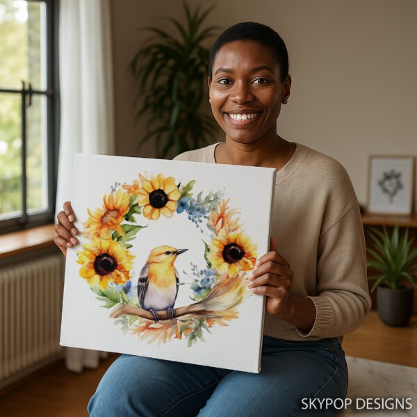 Sunflower Bird Wreath Art