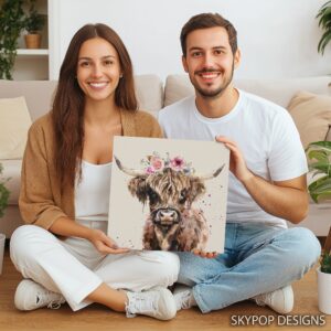 Highland Cow Floral Crown Art