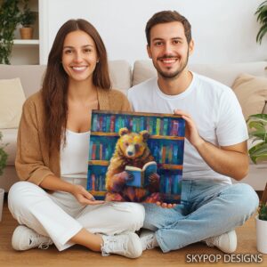 Bear Reading Books Art