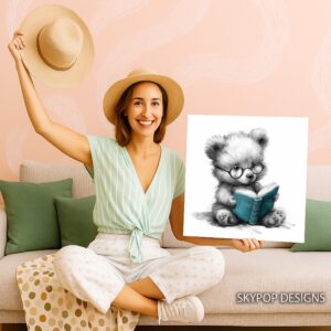 Teddy Bear Reading Book Art