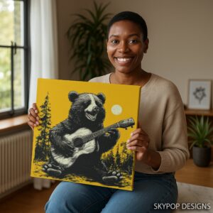 Bear Playing Guitar Moon Art