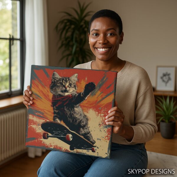 Skateboarding Cat Art