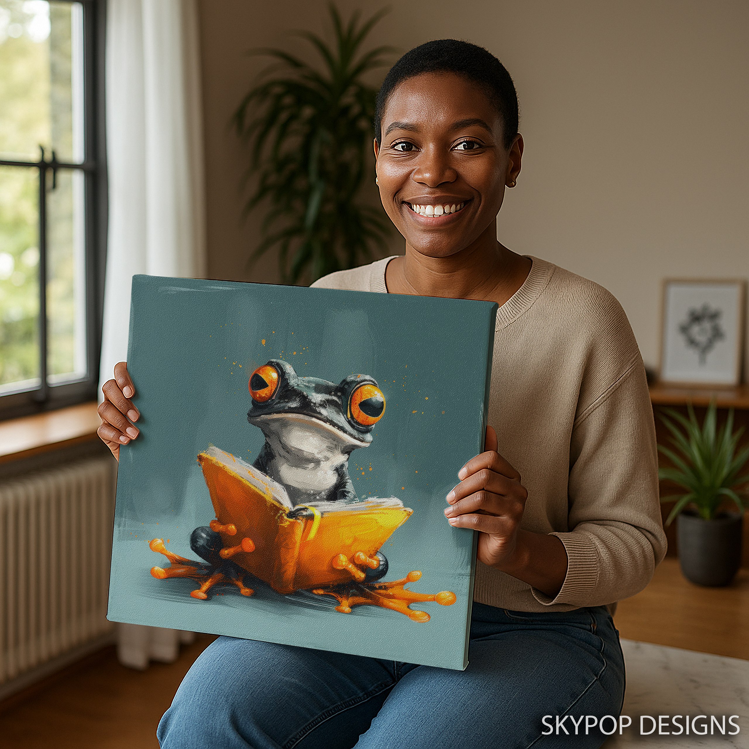 9.jpg Frog Reading Art