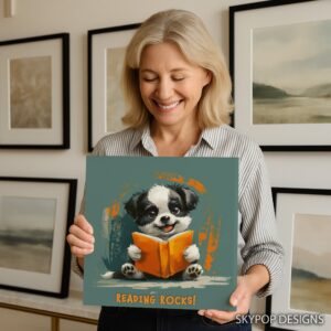 Puppy Reading Book Art