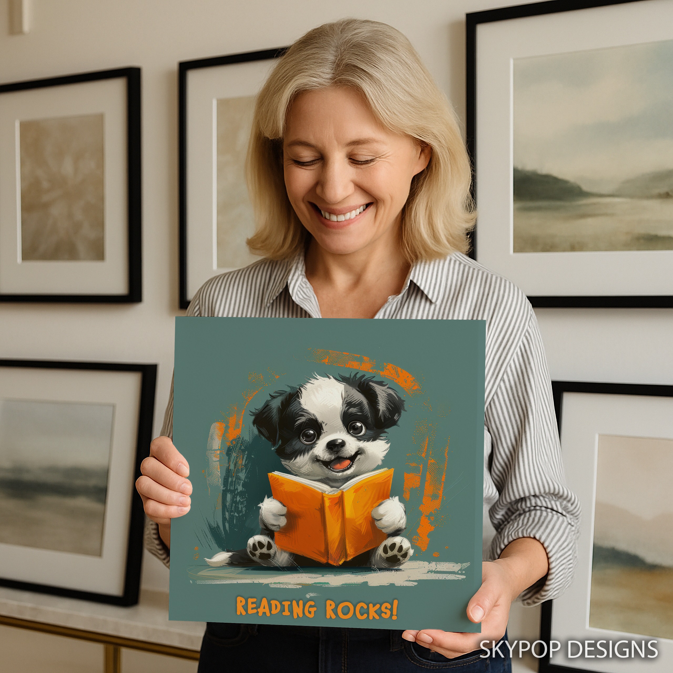 9.jpg Puppy Reading Book Art