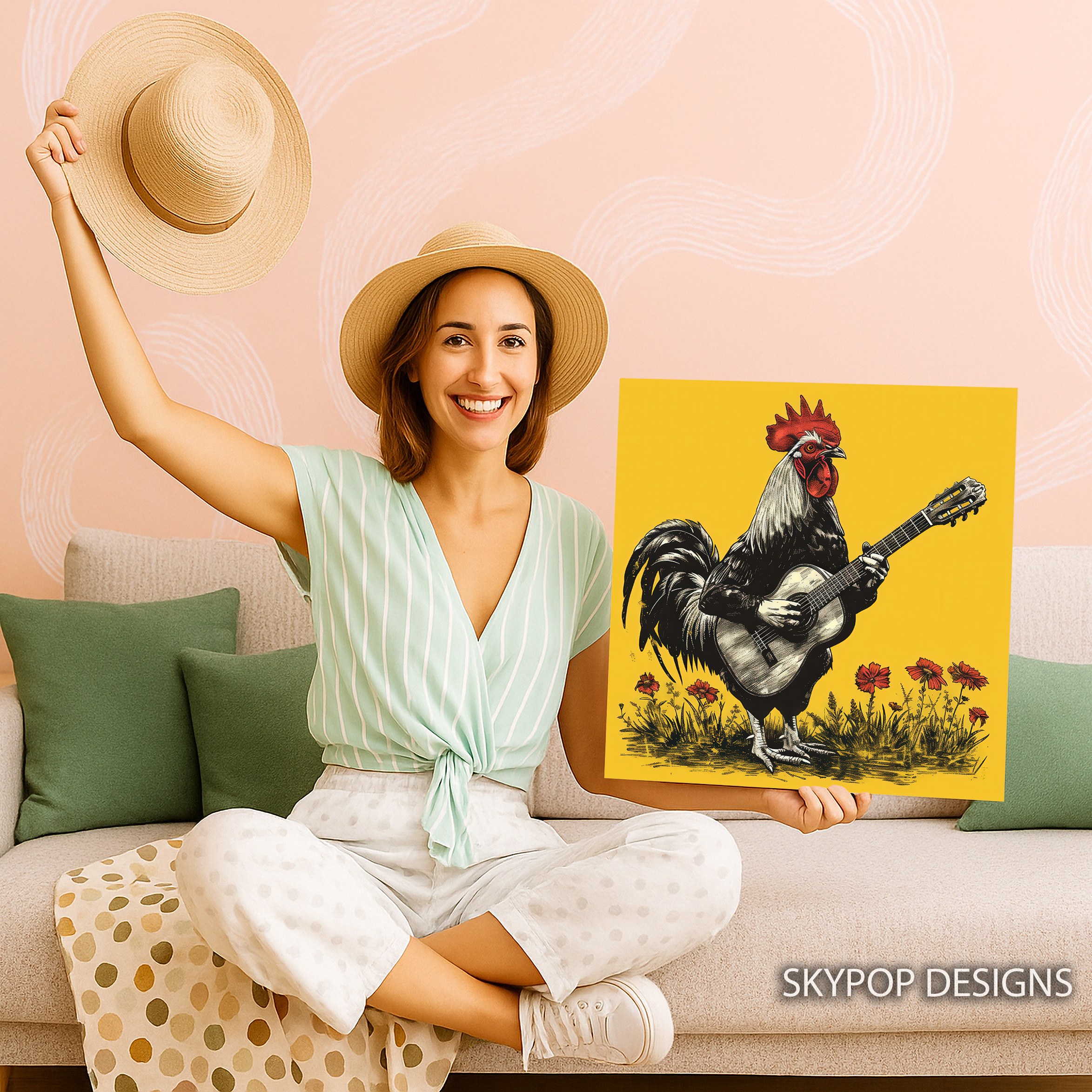 9.jpg Rooster Playing Guitar Art