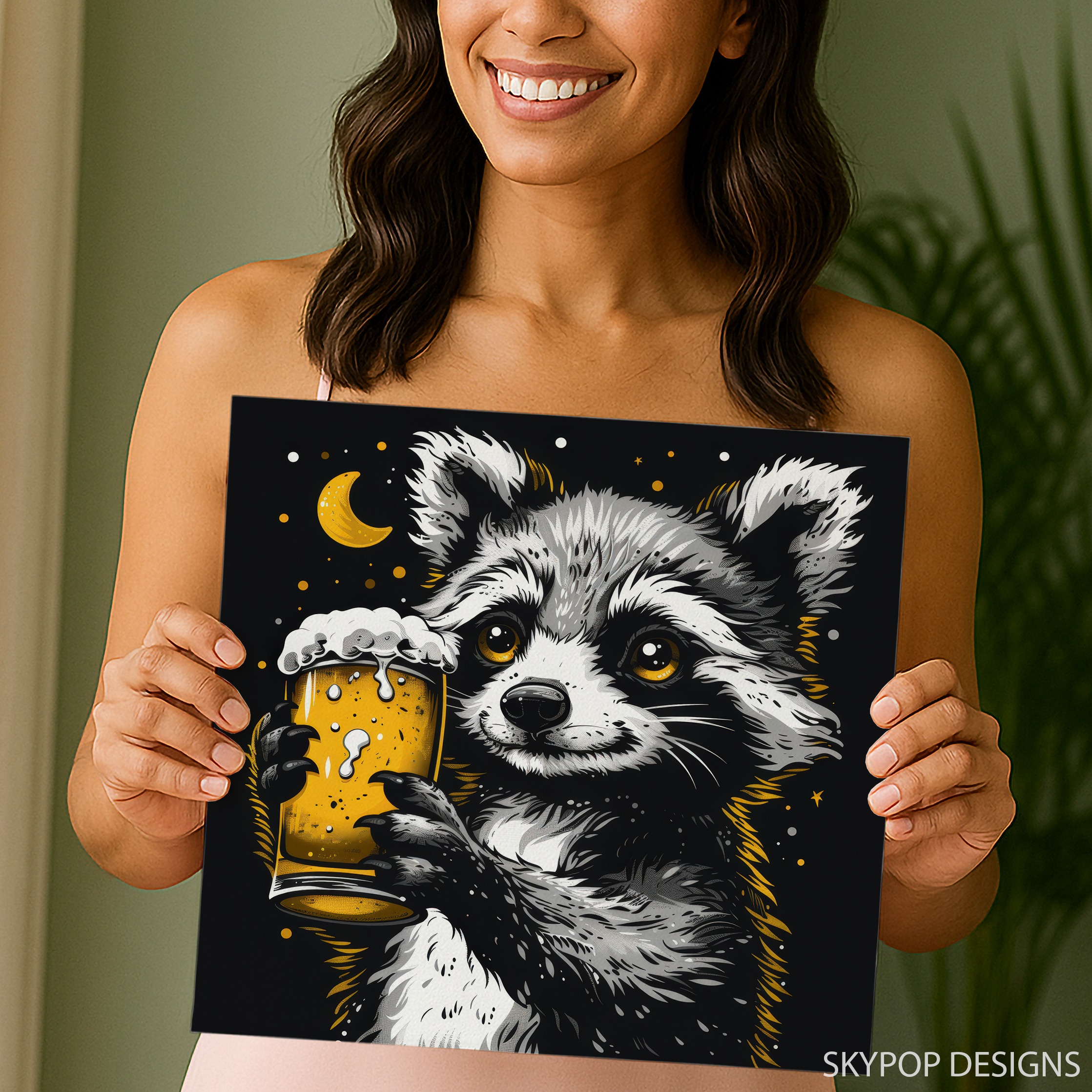 9.jpg Raccoon Beer Night Art