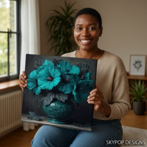Teal Hibiscus Vase Art