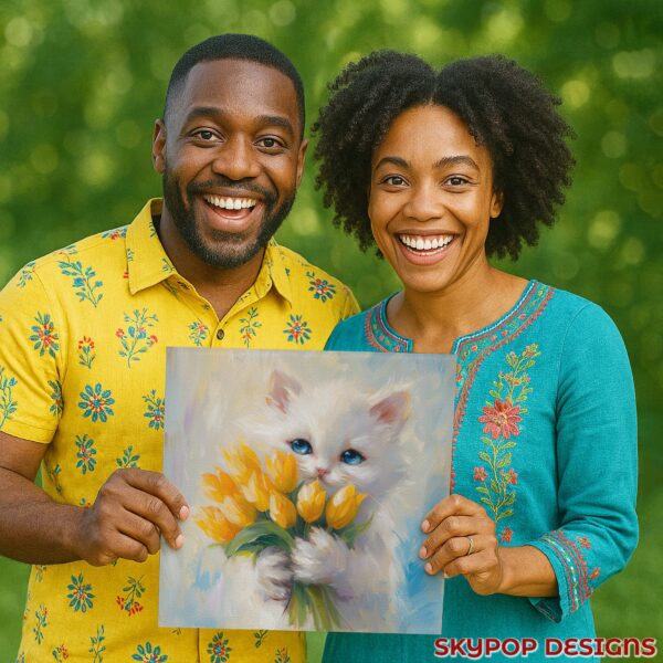 Kitten Yellow Tulips Art