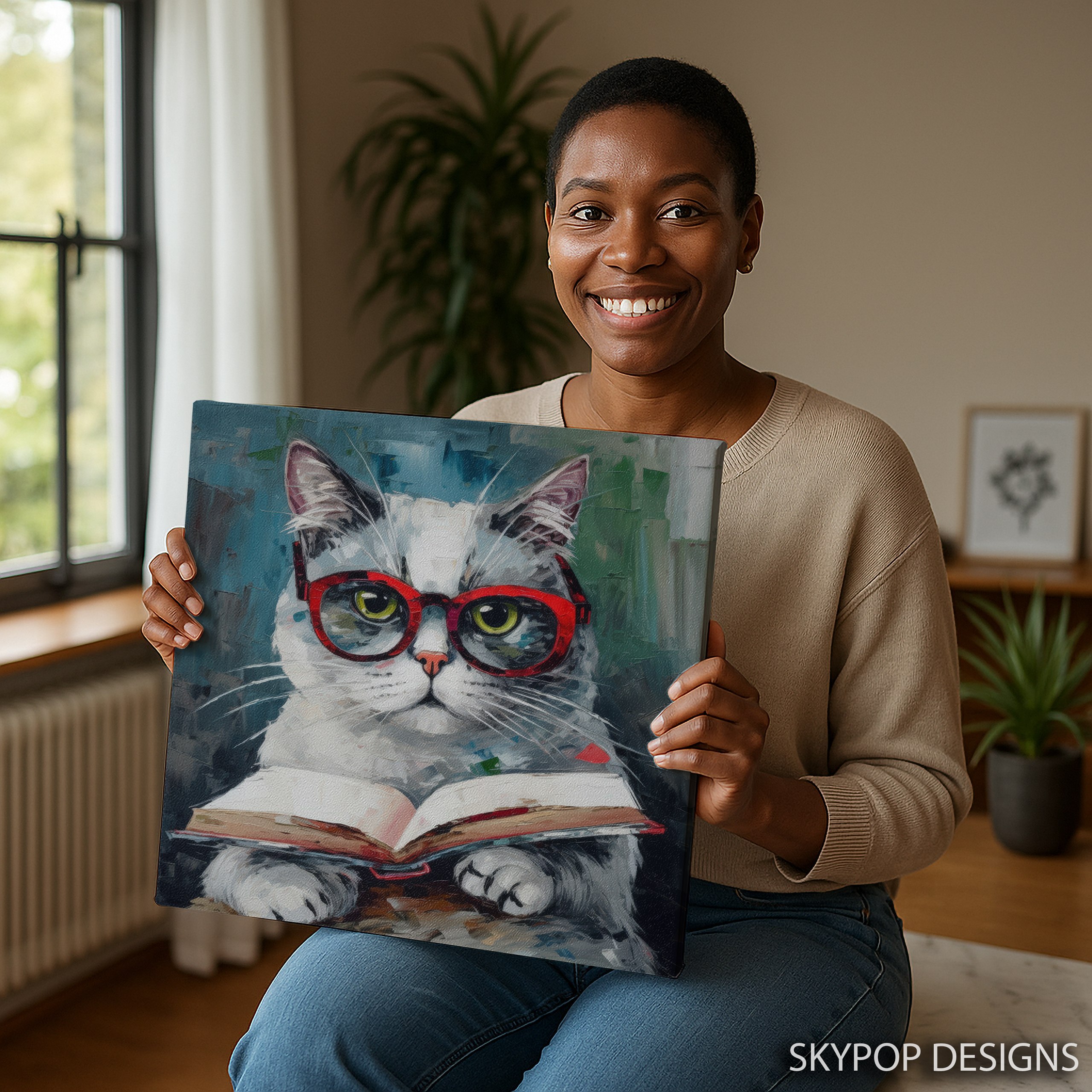 9.jpg Sophisticated Cat Reading Art