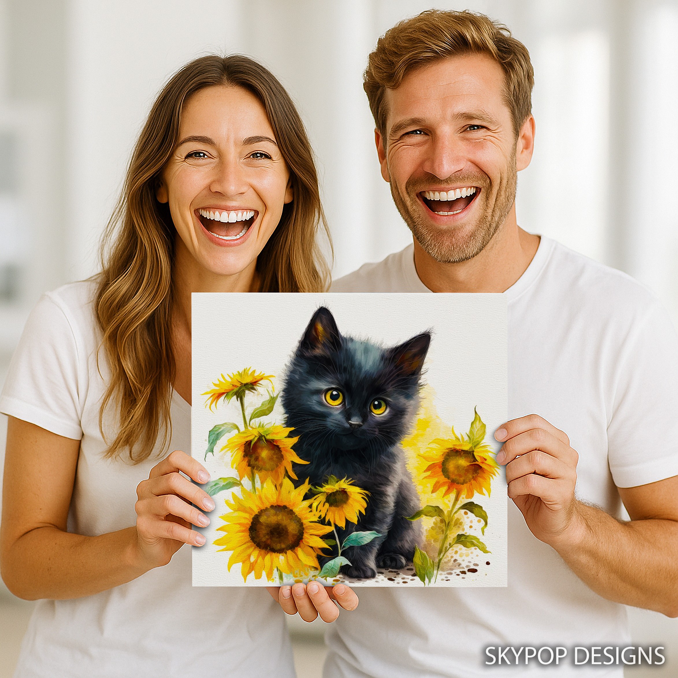9.jpg Black Cat and Sunflowers Art