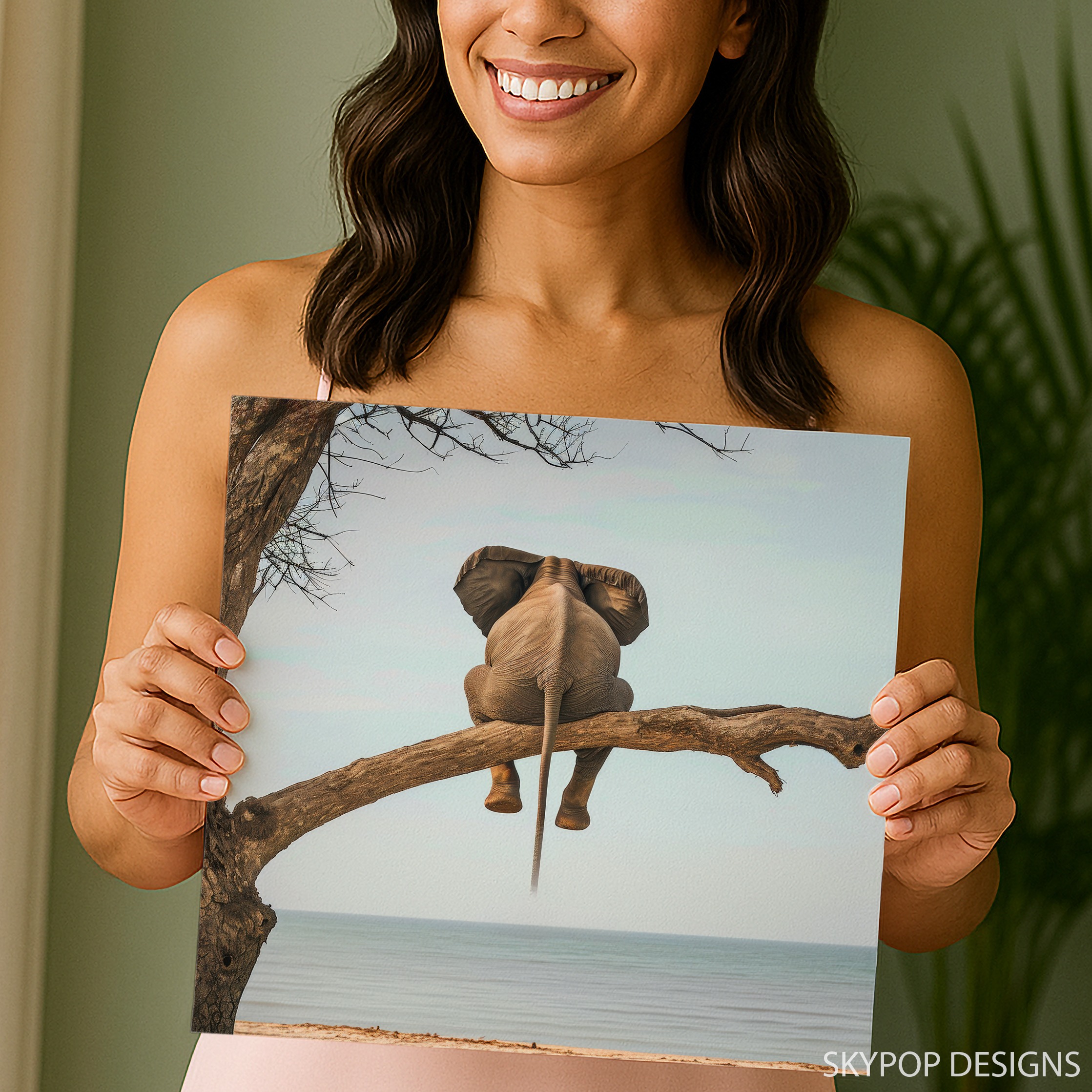 9.jpg Elephant Tree Beach Scene Art