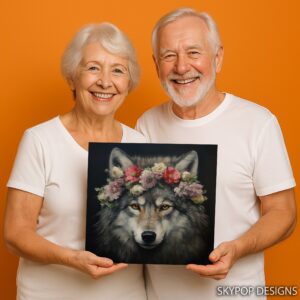 Wolf with Flower Crown Art