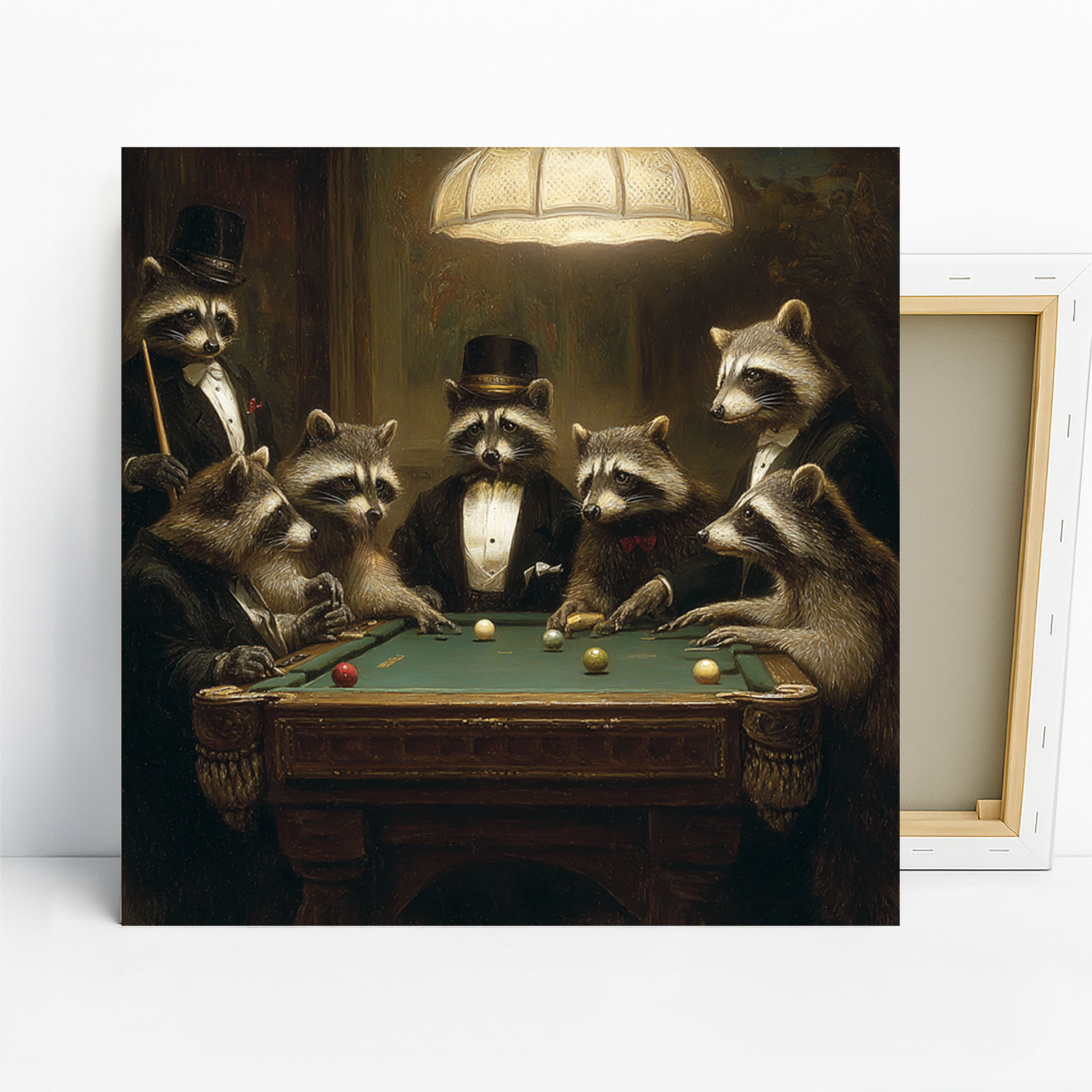 Raccoon Playing Pool Art