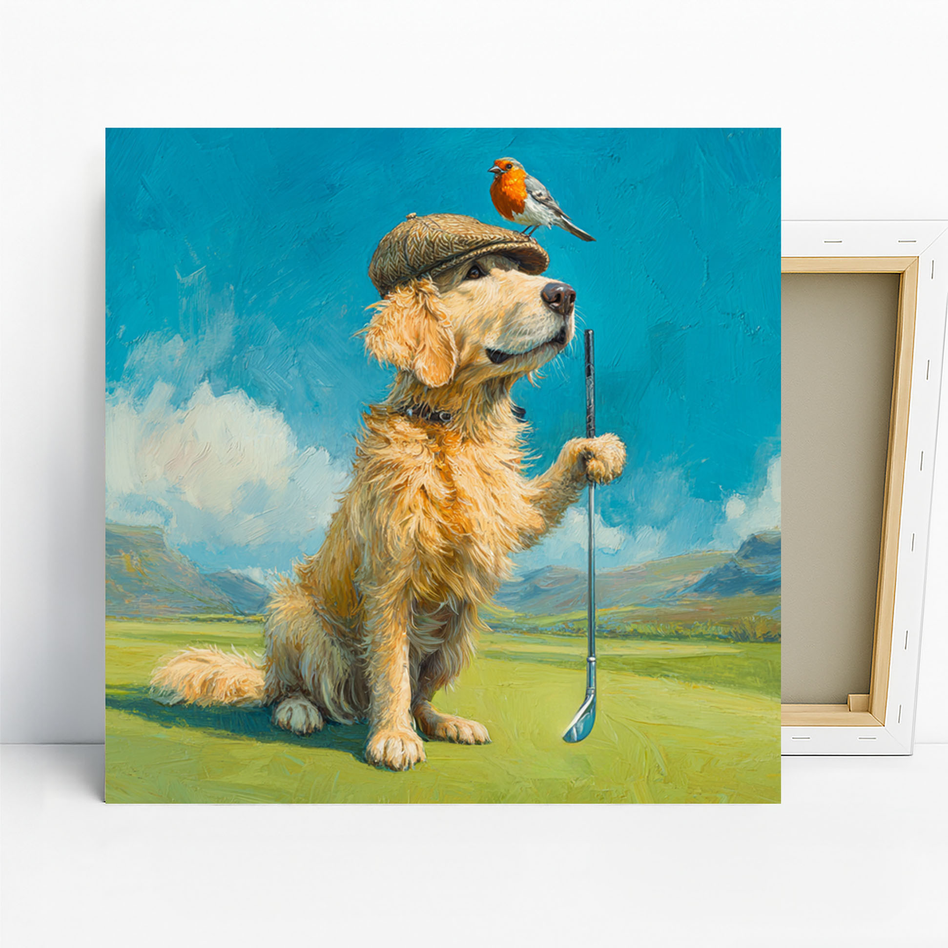 1.jpg Golden Retriever Robin Golf Art