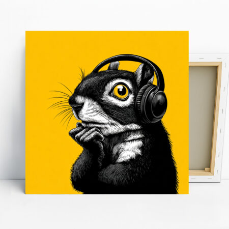 Squirrel Listening to Music Art