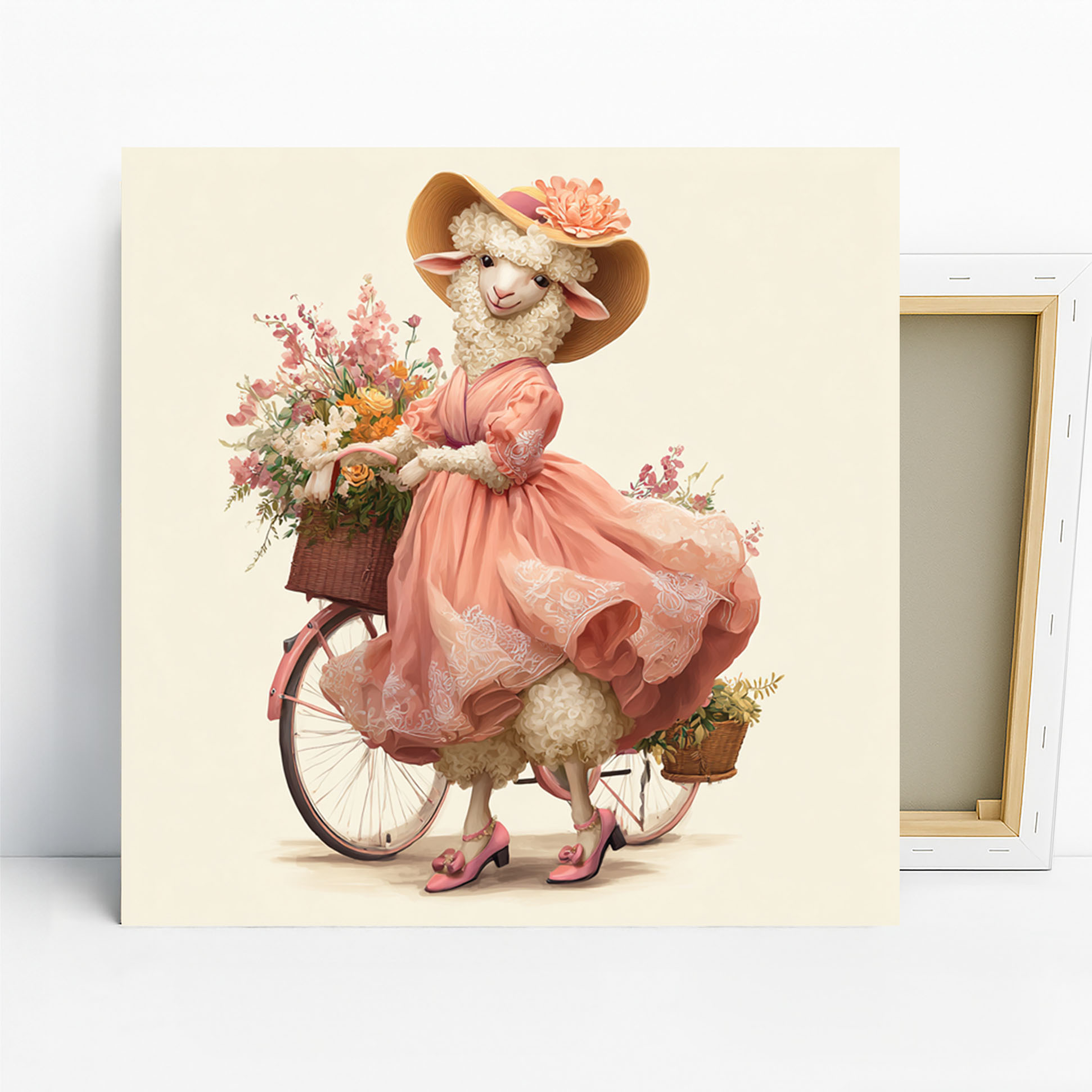 Sheep Bicycle Blooms Art