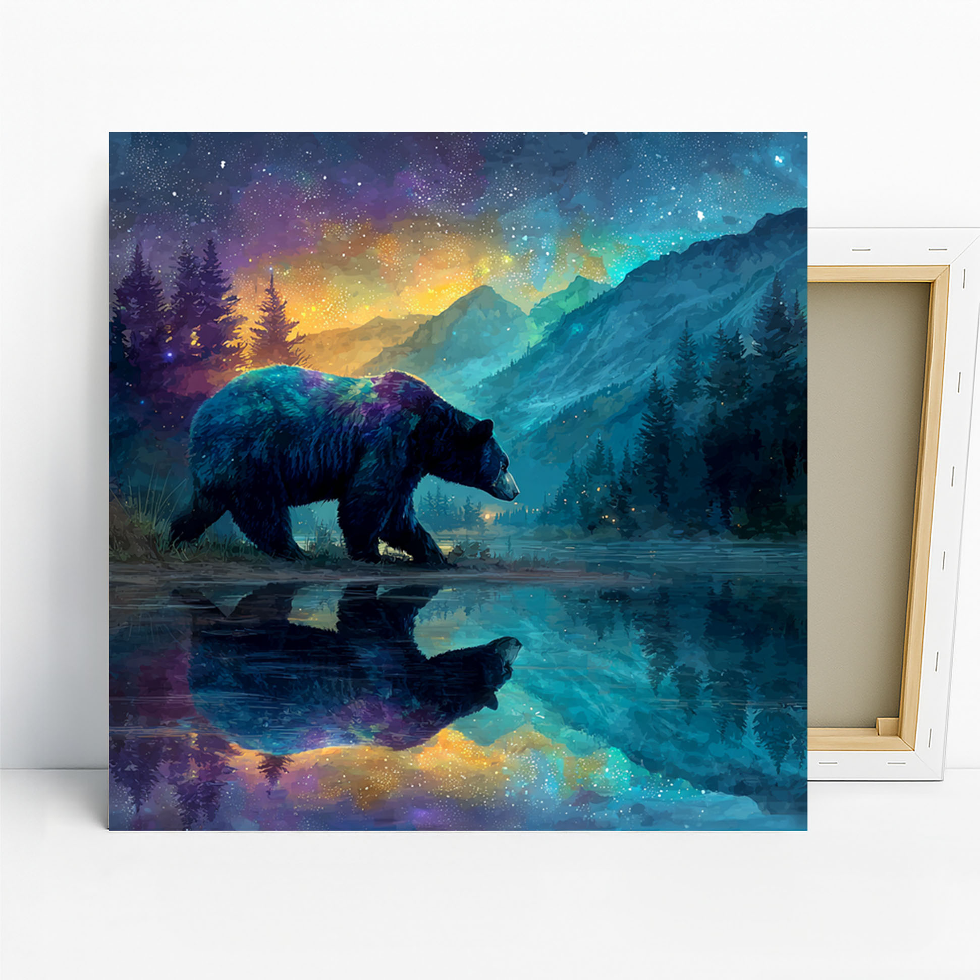 Bear Starry Night Reflection Art
