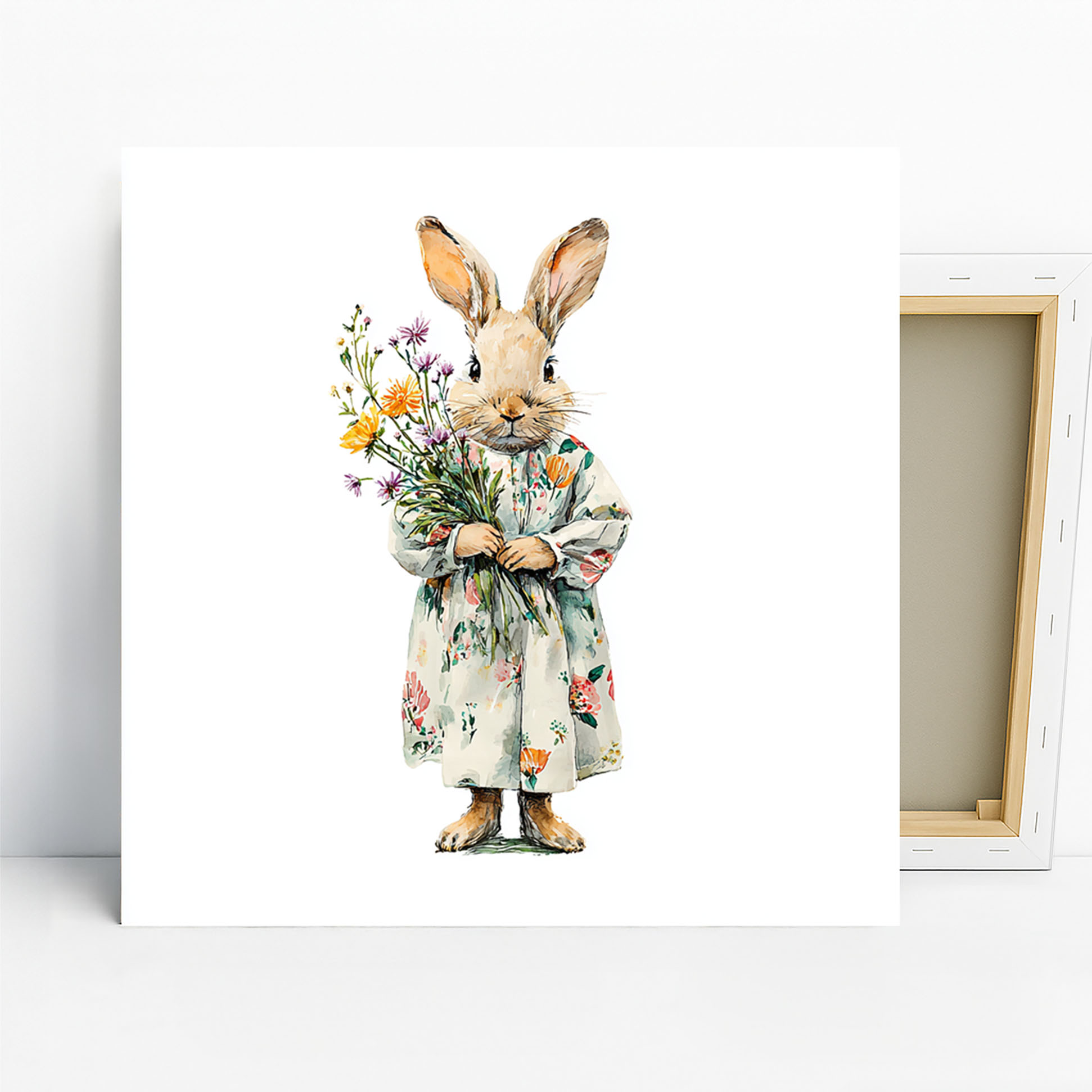 Bunny Holding Flowers Art