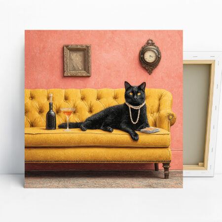 Cat Art - Poster or Canvas - Contemporary Glam Bohemian Decor - Living Room Bedroom Game Room Entryway Wall Art - Black Gold Pink Multicolor