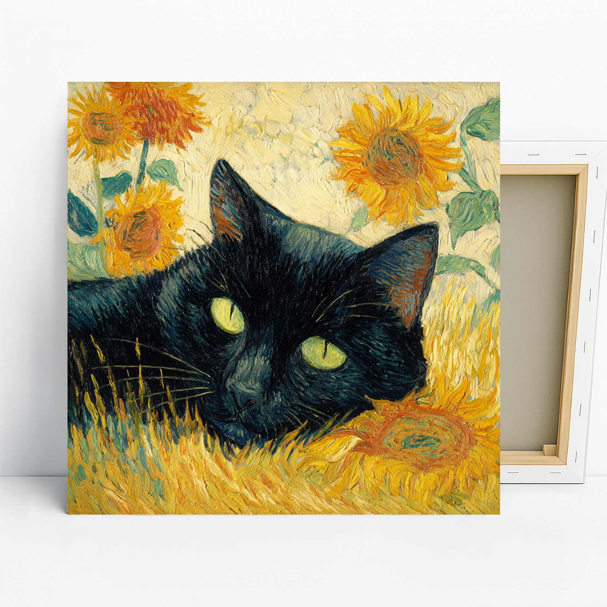 Black Cat Sunflower Art