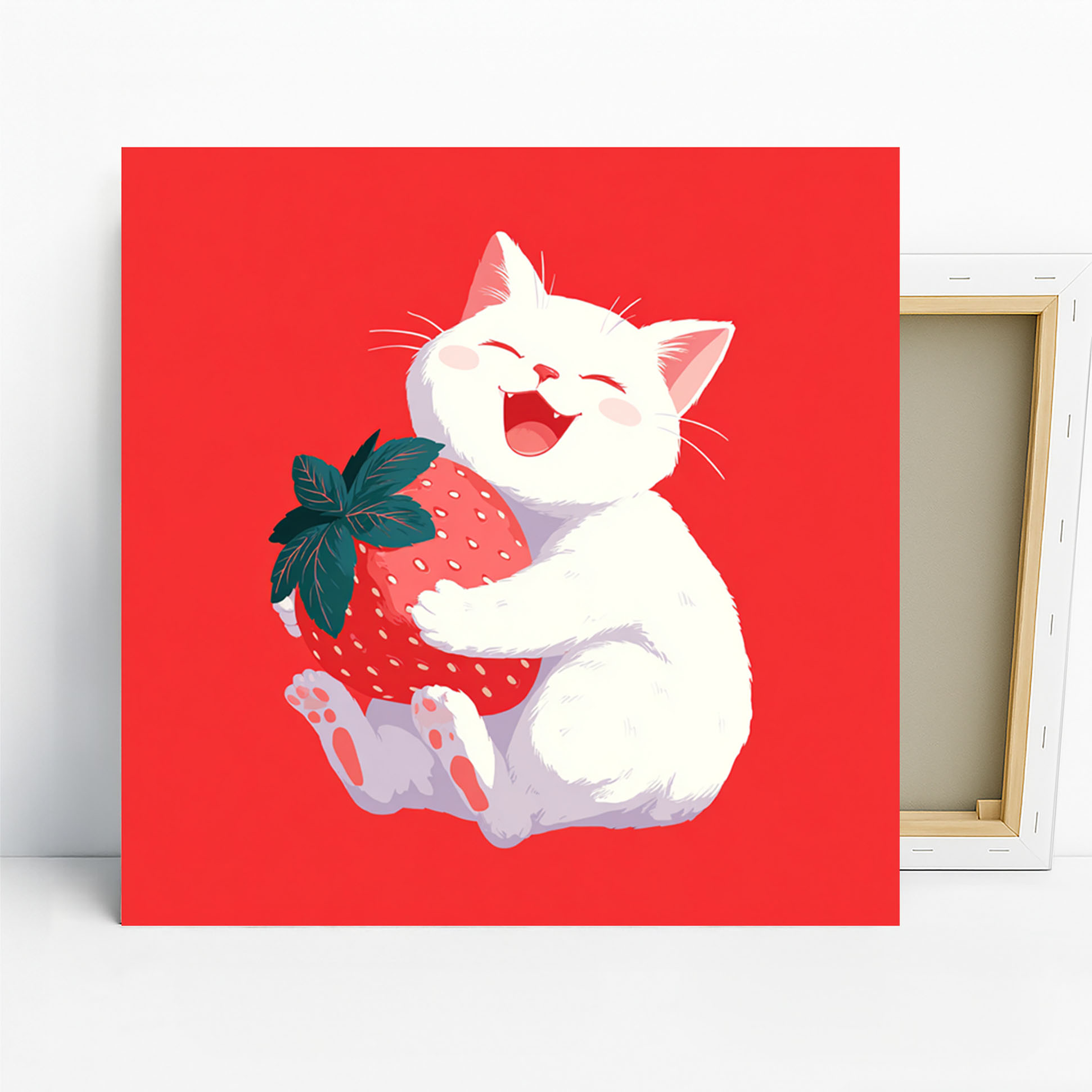 Cat Strawberry Hug Art