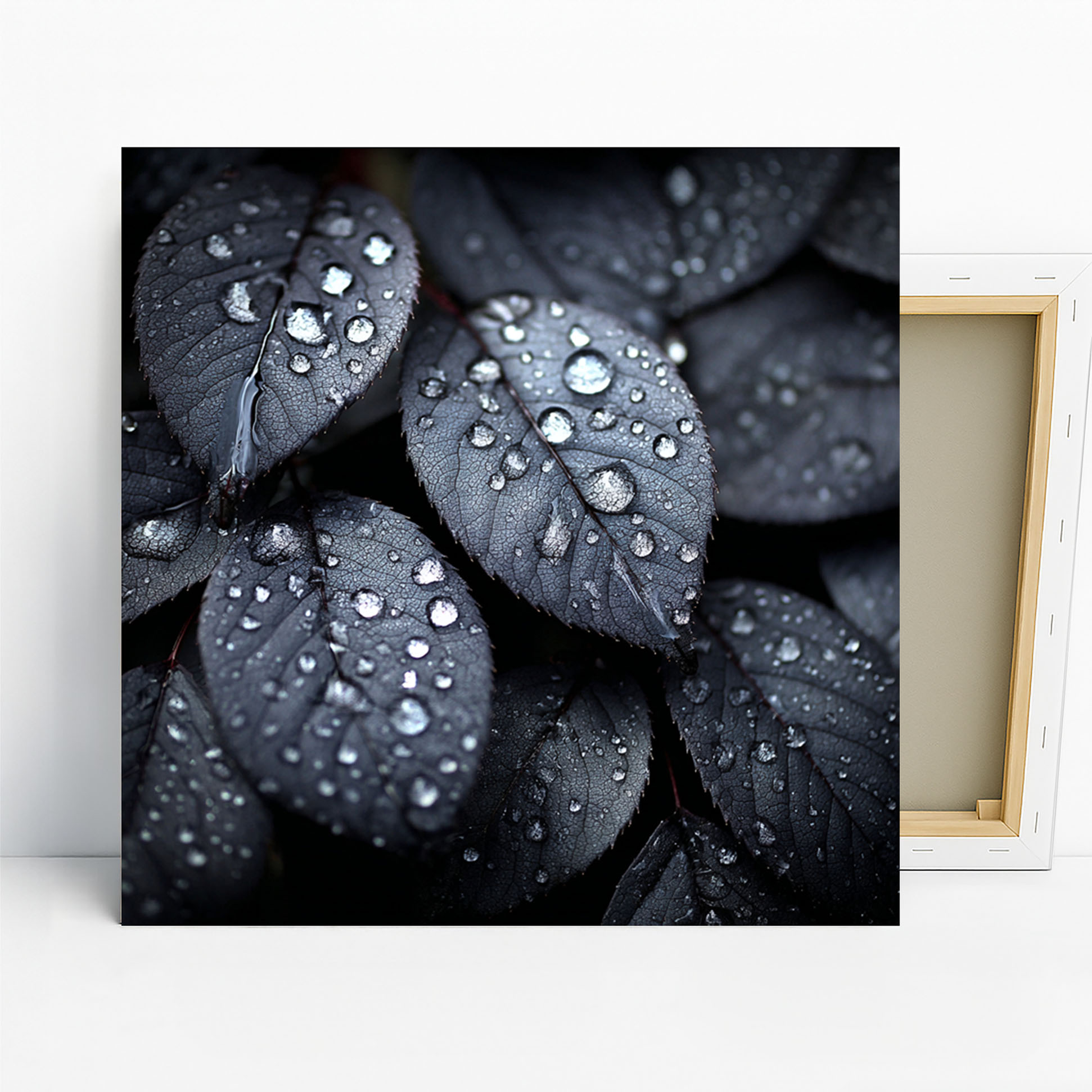 Dew Drops on Dark Leaves Art