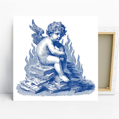 Cherub On Books With Flames Art