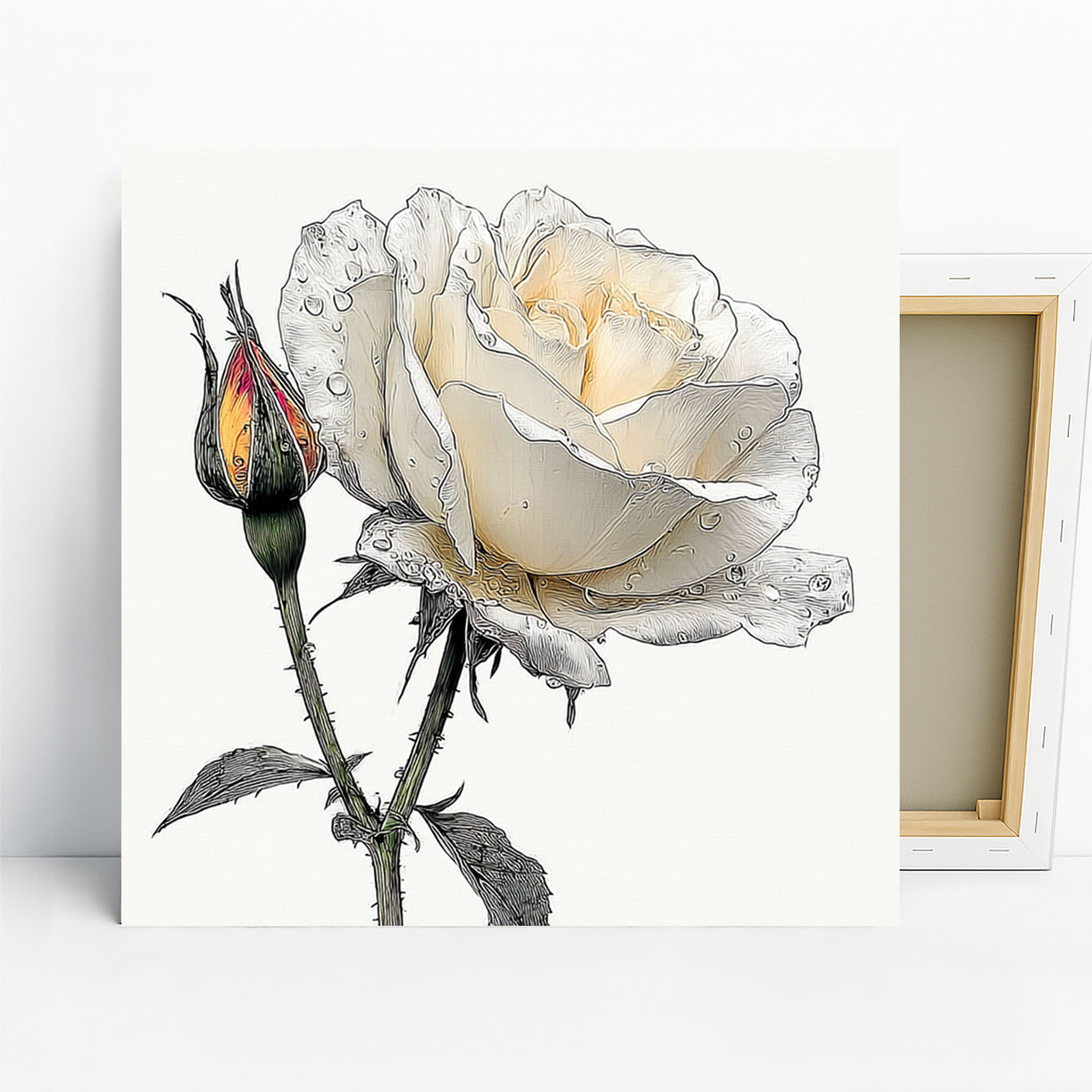 White Rose Dewdrops Art