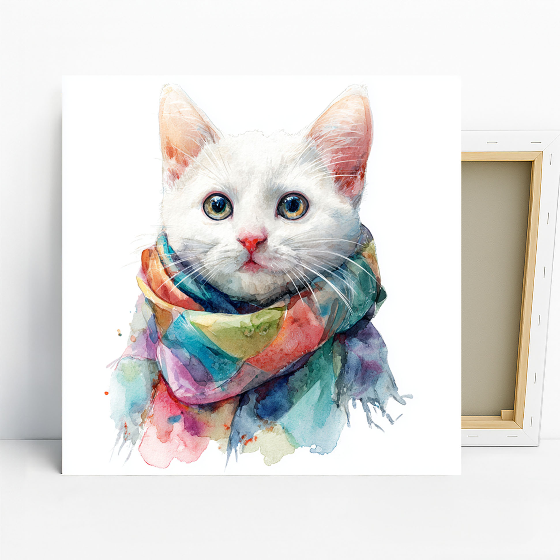 Cat Scarf Watercolor Art