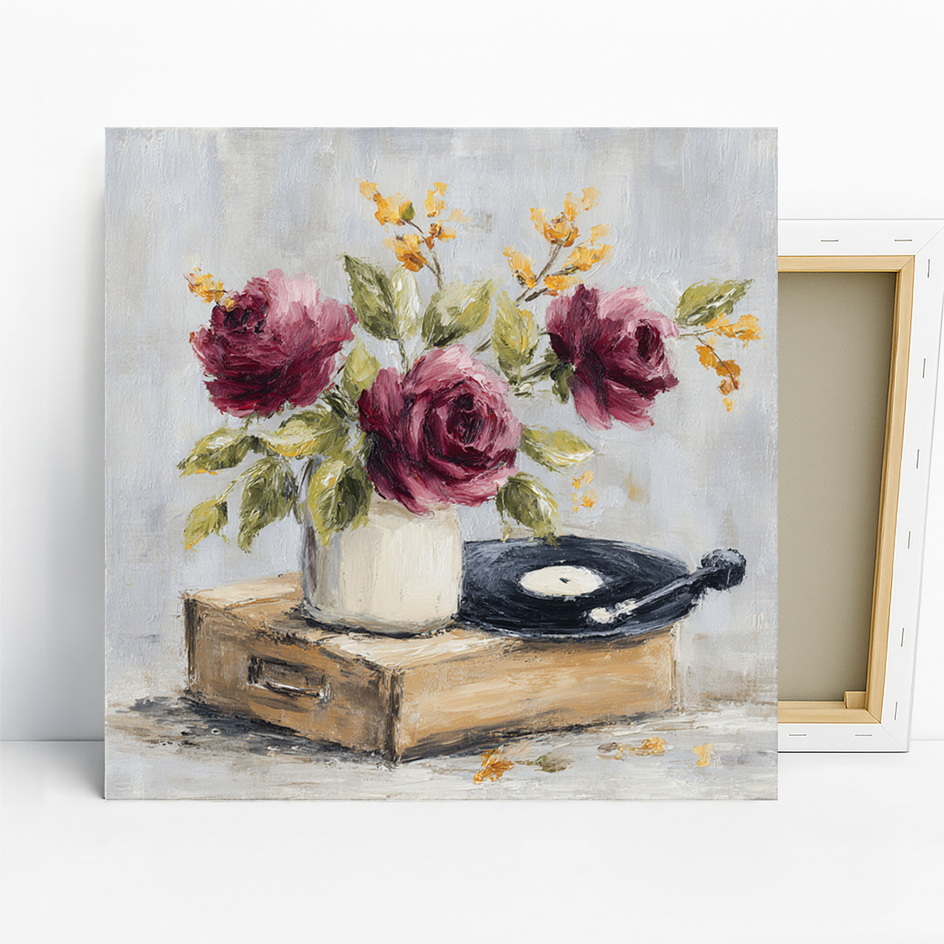 Roses Record Player Art