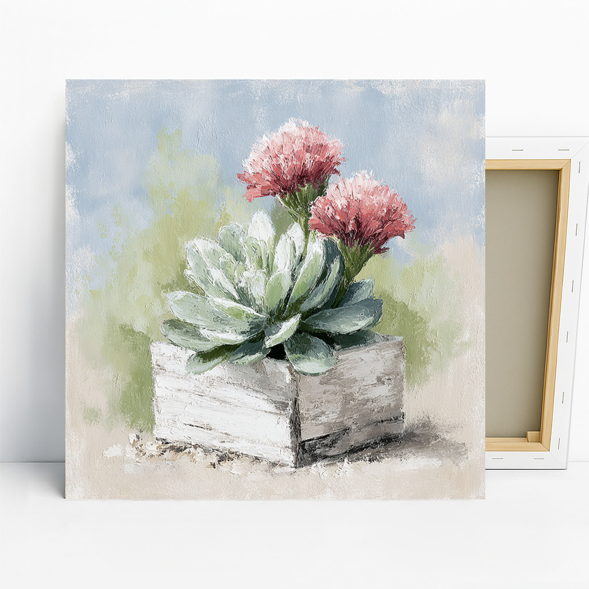 Succulent and Pink Flower Pot Art
