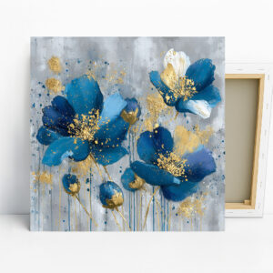 Golden Blue Floral Burst Art