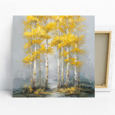 Golden Birch Forest Path Art