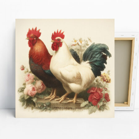 Rooster and Roses Art