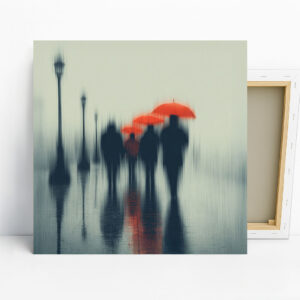 Red Umbrellas in Rain Art