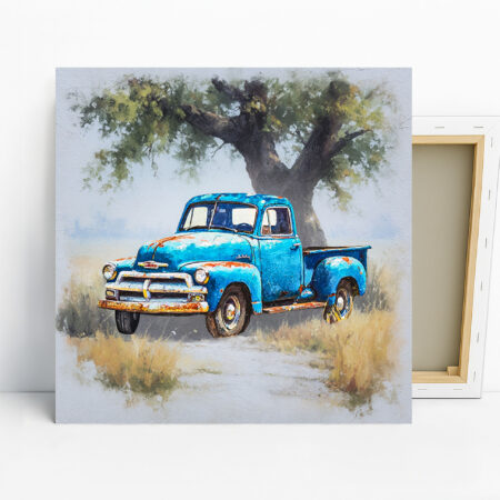 Vintage Blue Truck Art, Canvas or Poster, Rusti...