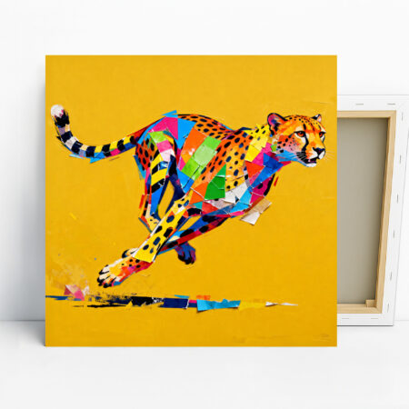 Cheetah Art, Canvas or Poster, Contemporary Abstract Animal Decor, Living Room Office Entryway Game Room Wall Art, Yellow Multicolor Black and Orange