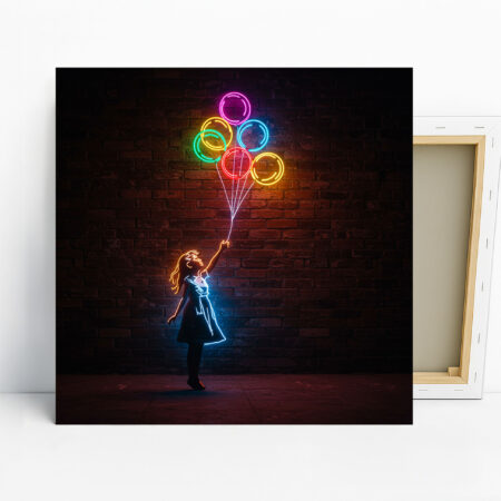 Neon Girl With Balloons Art, Canvas or Poster, ...