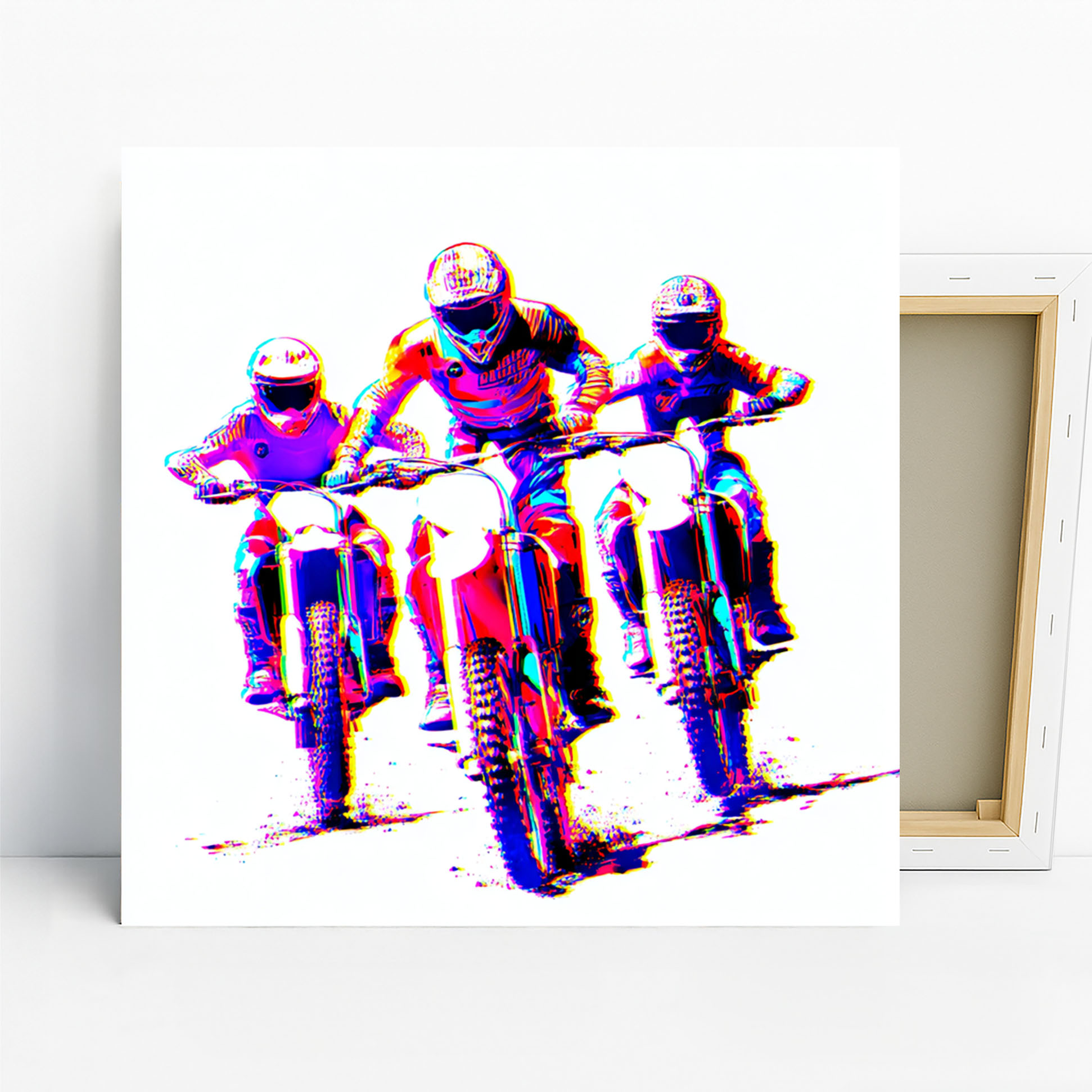 Motocross Art, Canvas or Poster, Pop Art Graffiti Decor, Garage Game Room Living Room Office Wall Art, Multicolor Red Blue Pink Action Print