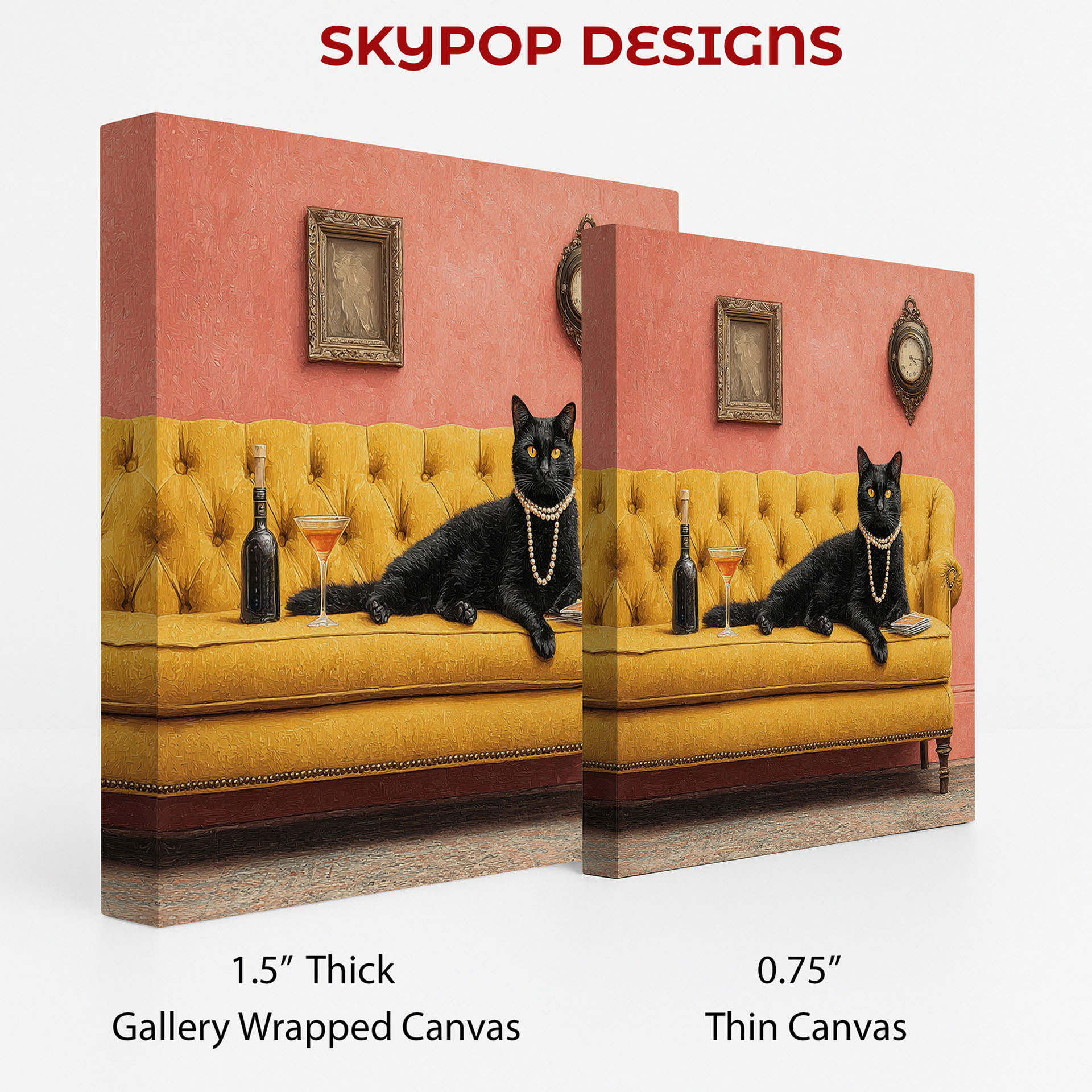 2.jpg Cat Art - Poster or Canvas - Contemporary Glam Bohemian Decor - Living Room Bedroom Game Room Entryway Wall Art - Black Gold Pink Multicolor